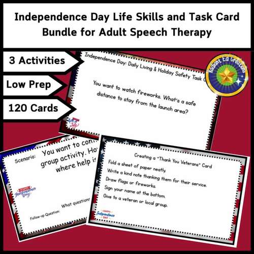 Independence Day Life Skills and Task Card Bundle for Adult Speech Therapy