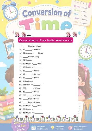 Time Conversion Worksheets, 2nd 3rd 4th Grade, 62-Page Printable&Answer ...