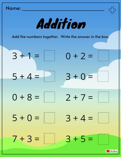 Simple Addition Practice Numbers 1 - 10 by MsBreeOutschool | TPT