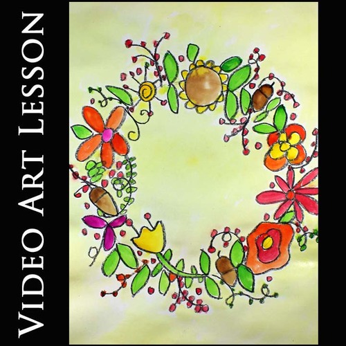 Preview of FALL FLORAL WREATH Video Art Lesson | EASY Drawing & Painting Project & Craft