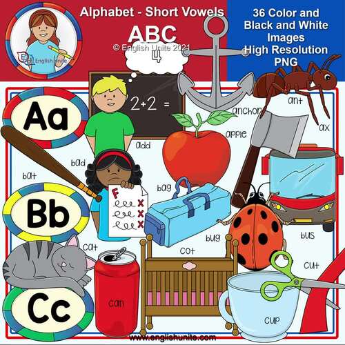 Clip Art - Alphabet Bundle (Short Vowels) by English Unite Clip Art