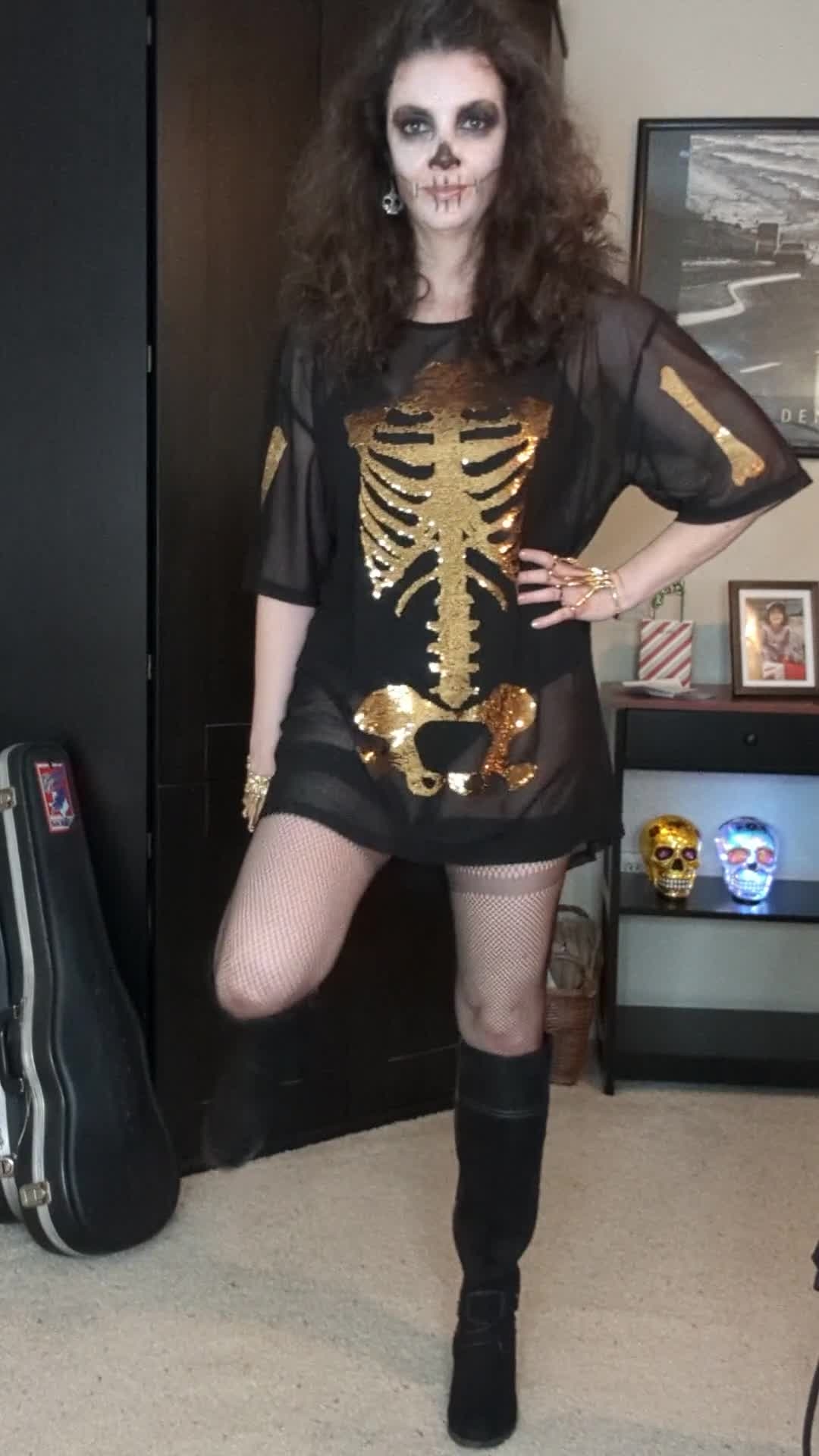 gold skeleton mesh costume dress Graveyard Skeleton Costume