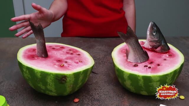 Stop Motion Cooking Make beetle mukbang salad from watermelon