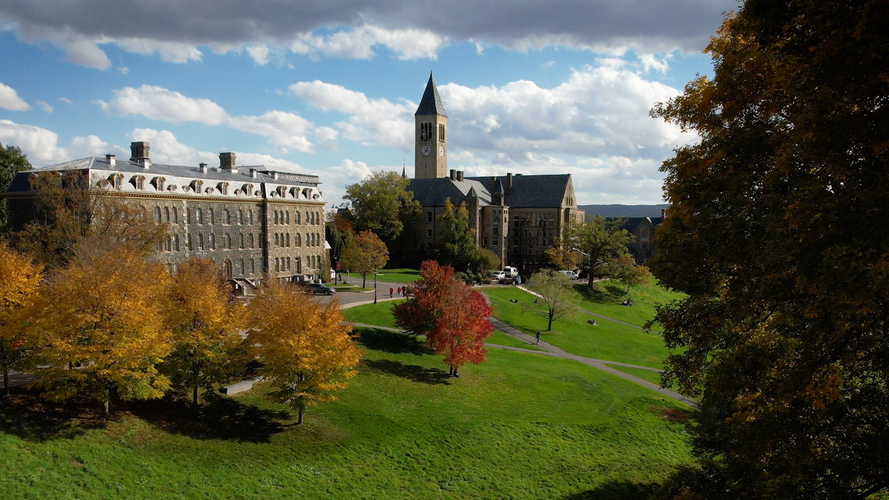 Scenic view of Cornell campus in fall.